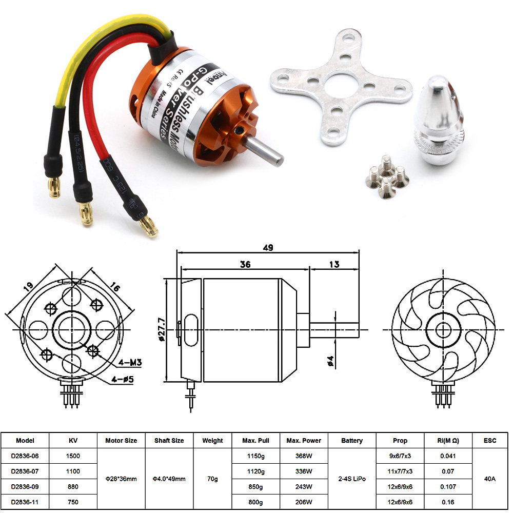 Motore RC D2836 750KV 1500KV 8 - Rc Helicopter Parts recensione e prezzo